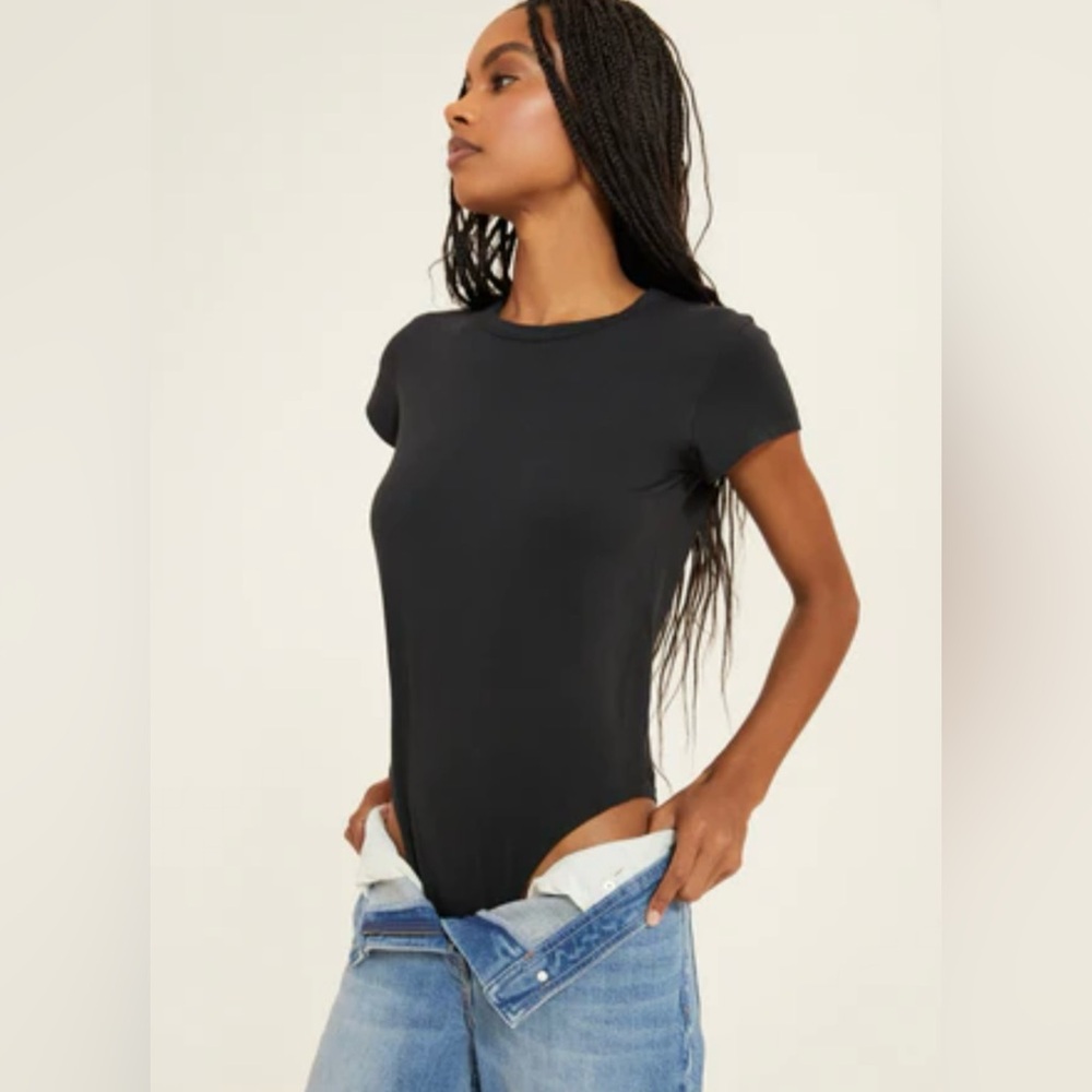 Something Navy Black Short Sleeve Tee Bodysuit